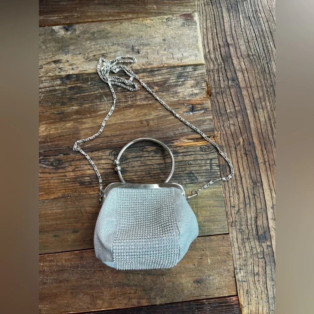 Evening purse bag Metallic Silver Crotchet Shoulder/Satchel (PB1)